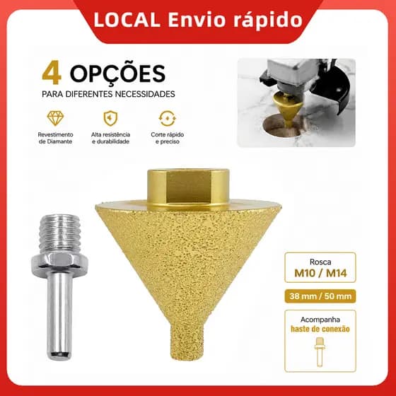 Broca Cônica Diamantada 38mm 50mm Rosca M10/M14 para Esmerilhadeira Furadeira