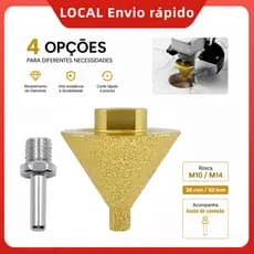 Broca Cônica Diamantada 38mm 50mm Rosca M10/M14 para Esmerilhadeira Furadeira
