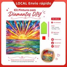 Pintura de Diamante 5D Praia Colorida 30x30cm Broca Quadrada – alto relevo, brilho intenso, cores vibrantes, durável