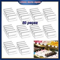 50 peças Mini placa de acrílico transparente forma de L 6,5x4x2cm – Expositor inclinado, para restaurantes
