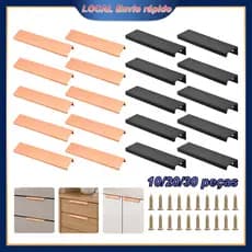 Puxador invisível cozinha preto ou dourado rosé, alumínio, kit 10/20/30 peças gabinete