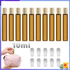 Garrafa de rolo de óleo essencial de vidro de 10ml, âmbar, garrafa vazia de viagem, 10-30 peças com tampa de alumínio do