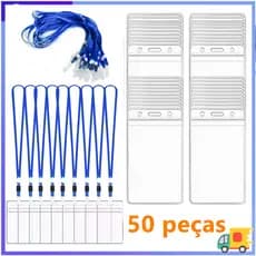 Correia de clipe de crachá Vertical cordão azul, suporte de identificação de PVC, proteção à prova d'água, conjunto de 5
