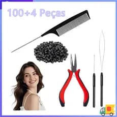 100 contas de forro de Silicone, quatro ferramentas de extensão de cabelo, alicate de pente de rosca