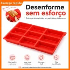 Molde Retangular Silicone Alimentar 9 Cavidades para Bolo Pudim Chocolate Sabonete e Gelo