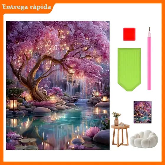 "Piscina flores sob a lua" tema quadrado diamante pintura diamante, tamanho 40x30 cm, aniversário DIY Presente Artesanal
