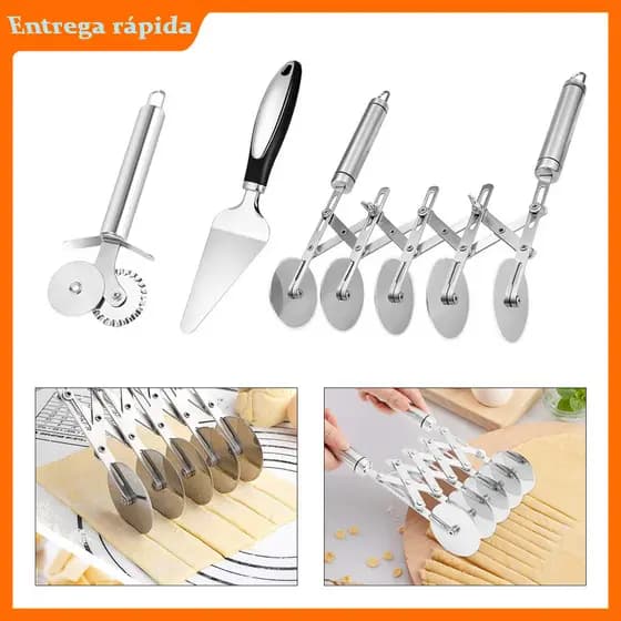 3 Peças Cortador de pizza 5 rodas multifuncional aço inoxidável massa para bolo multirredondo com espaçamento ajustável