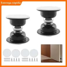 Kit 2 Batentes de Porta Magnéticos Inox Preto Anti Batida para Parede Rodapé Madeira Vidro