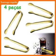 4 peças Genérico Pegador Dourado Frios Gelo Açucar Mini Pinça Inox Bar Buffet, Pinça de alimentos, 11 x 4,5 cm