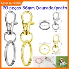 20 Pçs anéis de chaveiro, fecho de garra de lagosta, incluindo 20 fechos giratórios, para artesanato de arte 36 x 12 mm