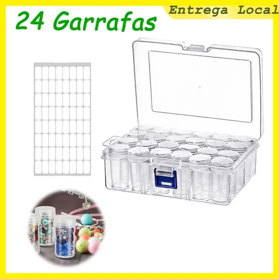 Kit de caixa organizadora de contas com 24 grades, caixa organizadora de contas transparentes, para diamantes