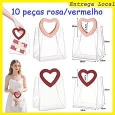 20x18x10 cm, 10 peças de sacola de presente em PVC transparente (com alça love), sacola de embalagem reutilizável