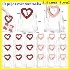 27x23x12 cm, 10 peças de sacola de presente em PVC transparente (com alça love), sacola de embalagem reutilizável