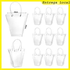 Saco de presente Trapezoidal transparente de 10 peças, saco de flores com alça, saco de presente de festa