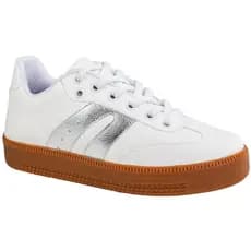 Tênis feminino casual Sapatenis Com Cadarço Detalhe duas Listra na Lateral Social Antiderrapante