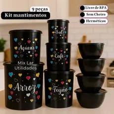 Kit de potes mantimentos de cozinha com 9 peças de plástico