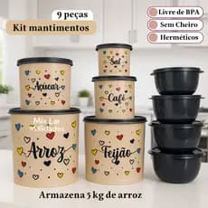 Kit de potes mantimentos para cozinha com 5 peças + 4 potes redondos