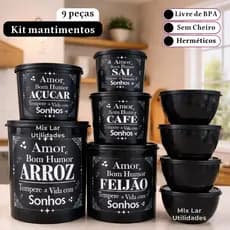 Kit de mantimentos organizadores com 9 potes para cozinha