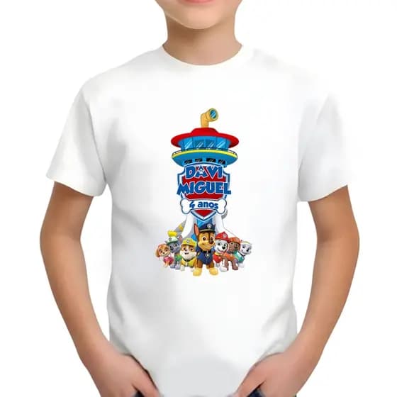 Camiseta Infantil Patrulha Canina Personalizada com nome - camiseta Patrulha canina Festa (LEIA A DESCRIÇÃO)