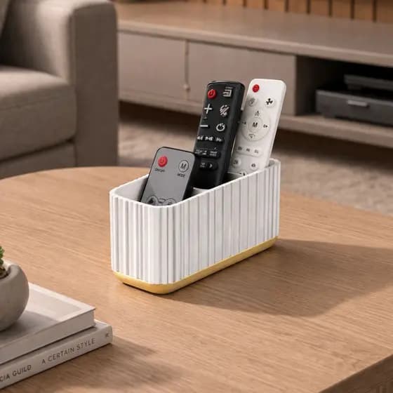 Porta Controle Remoto Decorativo Branco e Dourado | Organizador de Mesa | Suporte Controle Organizadores de mesa