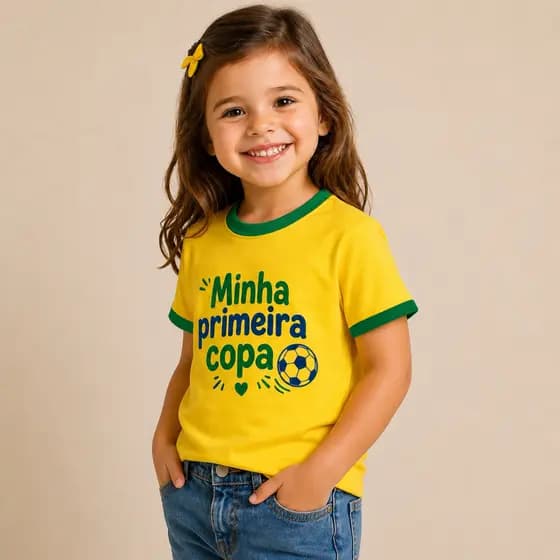 Camiseta do Brasil Infantil Unissex Personalizada Minha Copa Dry Fit Personalizada com nome - Minha primeira Copa
