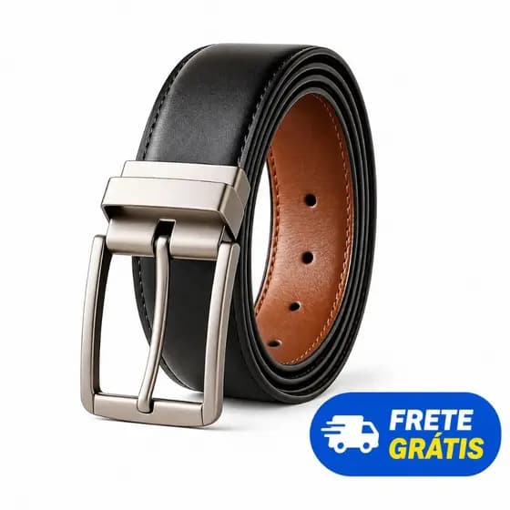Cinto Dupla Face Masculino Ajustável Social Esporte 2 em 1 Preto e Marrom Fivela Removível 110cm