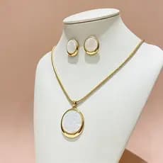 Conjunto de Joias Colar e Brincos Redondo Dourado Elegante
