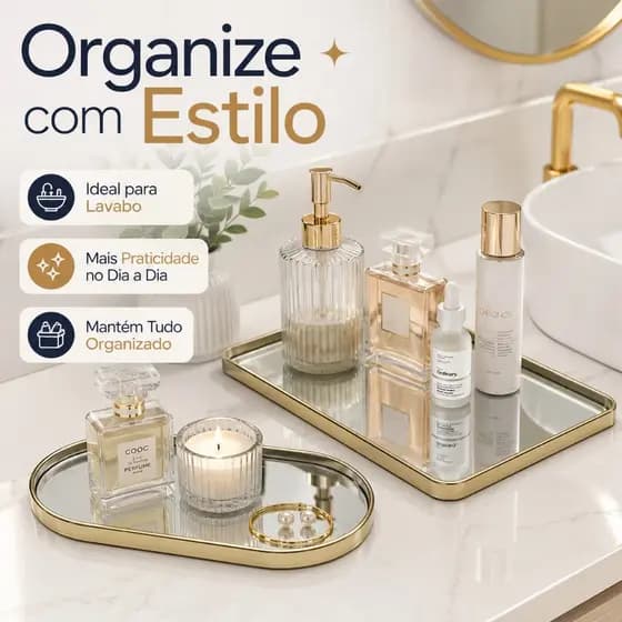 Bandeja Decorativa Bandeja Espelhada Bandeja para Lavabo Bandeja para Perfumes Bandeja Organizadora Retangular Oval