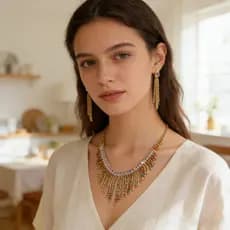 Conjunto De Colar E Brincos Bijuteria Feminina Colar Dourado Com Brincos Para Festa