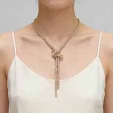 Colar Lariat de Zircônia Cúbica Dourado  Tendência de Moda 2026 Ideal para Presentes de Aniversário