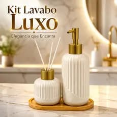 Kit Banheiro Dispenser Sabonete Porta Sabonete Líquido Difusor de Aromas Kit Lavabo com Bandeja