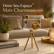 Câmera Decorativa Acrílica Enfeite Decorativo De Mesa Decoração Retrô Vintage Dourada Com Ou Sem Tripé Para Sala Escritó