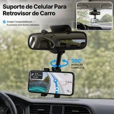 Suporte Veicular Universal para Retrovisor-Compatível com Todos os Celulares,Base Segura e Ajustável