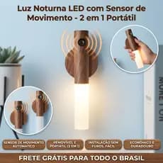 Arandela de Madeira com Luz LED - Sensor de Movimento, Portátil, Magnética, Ideal para Cabeceira