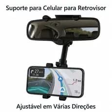 Suporte para Celular no Retrovisor do Carro-Extensível, Giro 360º,Ajuste Universal, Instalação Fácil