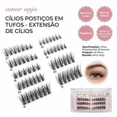 Amor Anjo Cílios Postiços Aglomerados - Faux Mink Individual, D Curl, Sem Cola Opcional