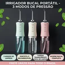 Irrigador Bucal 3 em 1 Multifuncional - Jato de Água, Fio Dental e Limpador de Dentes, USB