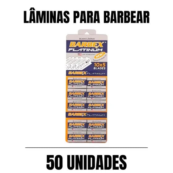 Lâmina Barbex Platinum Profissional Aço Inox - Cartela com 50 Unidades Para Navalhete e Barbeiro