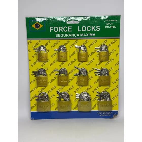 Cadeado Force Kit Atacado 12 Unidades Medidas 25/30/40mm