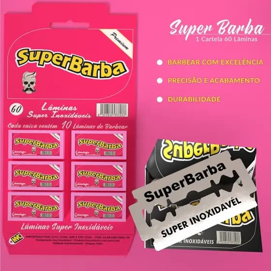 60 Lâmina Super Barba Rosa Aço Inox Profissional Envio Imediato + Nota Fiscal