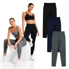 KIT 3 Calças Legging Feminina Supplex Cos Alto Zero Transparência Grossa para Academia Fitness Inverno