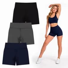 KIT 3 Shorts Feminino Fitness Cos Alto Zero Transparência Bermuda Meia Coxa Academia