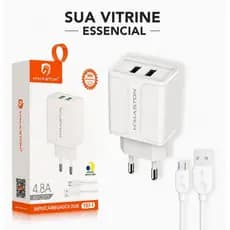 Carregador Turbo Fonte com Cabo Carregamento Rápido 2 Entradas 1M