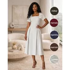 Vestido Midi Evangélico para Culto e Eventos com Caimento Evasê Elegante Modelagem Acinturada