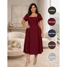 Vestido Midi Evangélico Plus Size Social Duna Linho Madrinha Festa Casamento Civil Elegante
