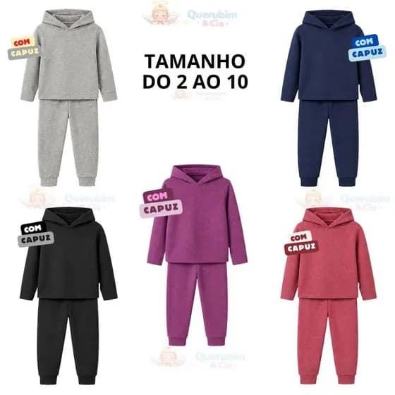 Conjunto Infantil Menina Inverno Blusa e Calça com Touca Lanzinha Quentinha Roupa de Frio Feminina 2 a 10 anos