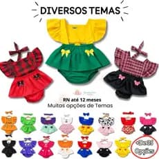 Jardineira Romper Body Tematico Mesversario Bebe Menina Festa Junina Ensaio Fantasia Diversos Temas 1 a 12 mes Sao João