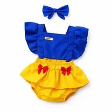 Jardineira Romper Body Branca de Neve Princesa Bebe Menina Tema Aniversario Luxo Fantasia RN 3 a 12 meses