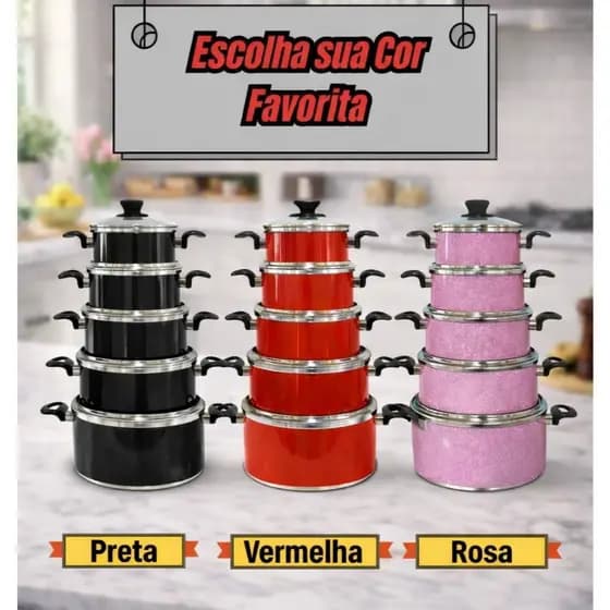 Jogo de Panelas 5 Peças Kit de Panelas E Tampa De Vidro -  Preto  Vermelho Rosa Tampa De Vidro