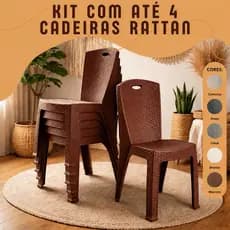 Cadeiras Rattan até 4un Reforçada Empilhável Kit Escritório Varanda Salão Área Lazer ENVIO IMEDIATO